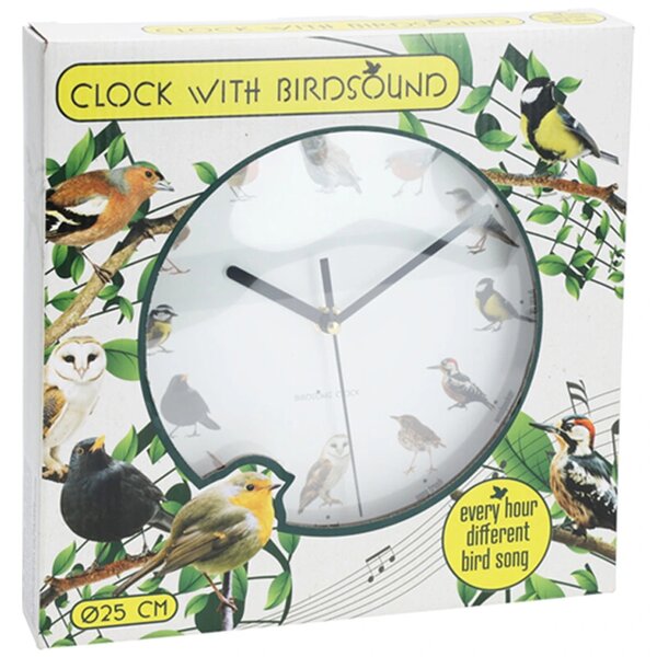Nástěnné hodiny Birds, bílá/zelená
