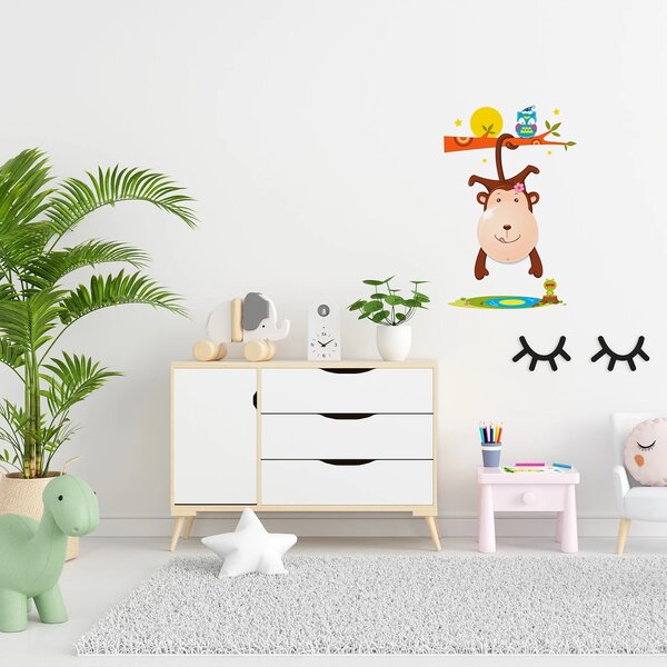 Dětské nástěnné svítidlo Monkey, 1x růžové plastové stínítko, br