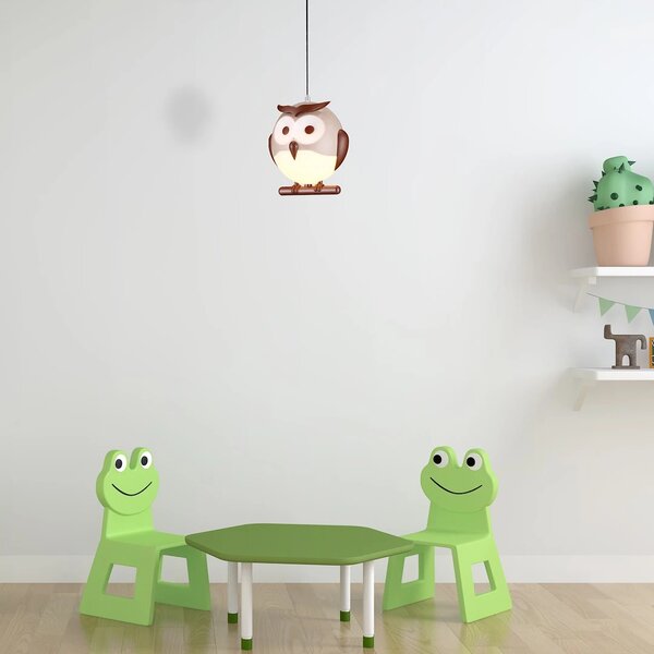 Dětské závěsné svítidlo Owl, 1x hnědé plastové stínítko, br