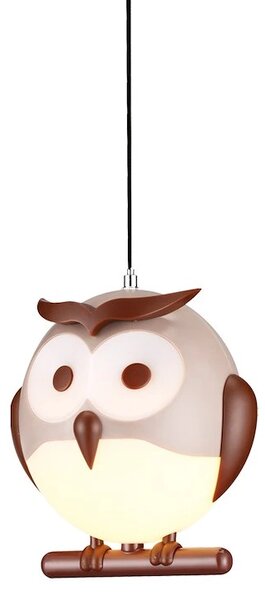 Dětské závěsné svítidlo Owl, 1x hnědé plastové stínítko, br