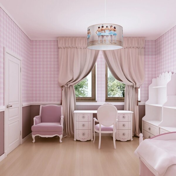 Dětské závěsné svítidlo Ballerina, 1x plastové stínítko se vzorem, w