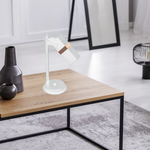 Stolní lampa Vidar, 1x dřevěné/bílé kovové stínítko, w