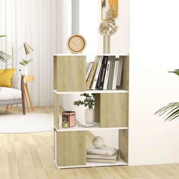 Knihovna / dělicí stěna Montello - bílá a dub sonoma | 60x24x94 cm