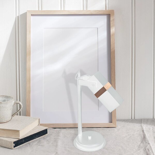 Stolní lampa Vidar, 1x dřevěné/bílé kovové stínítko, w