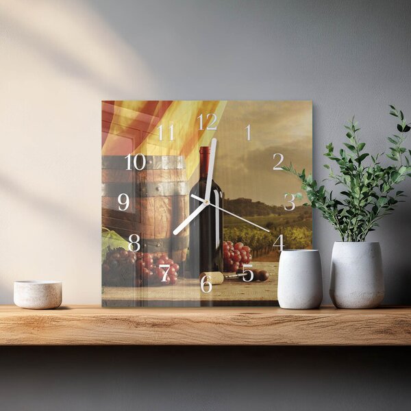 Skleněné hodiny Vinný sud zskb-30x30-00085590