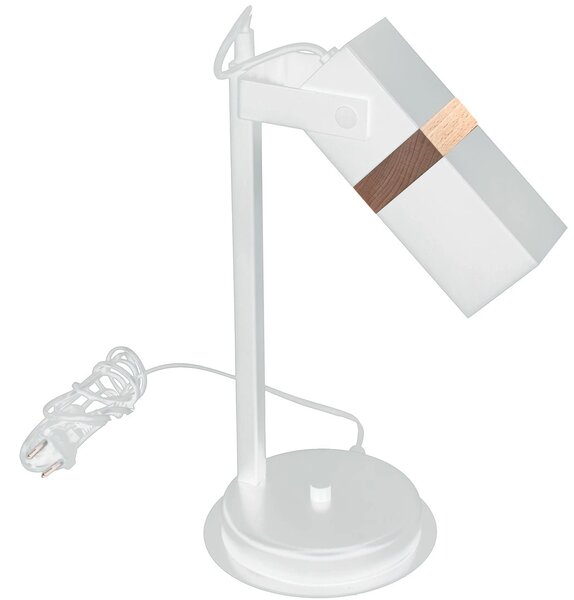 Stolní lampa Vidar, 1x dřevěné/bílé kovové stínítko, w