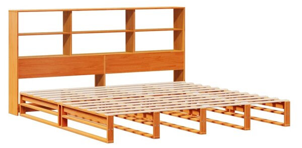 Postel s knihovnou bez matrace hnědá 180 x 200 cm masivní dřevo 3323931