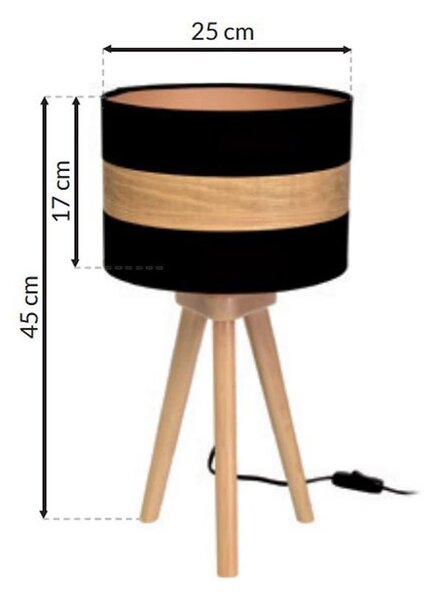 Stolní lampa Terra, 1x dřevěné/černé textilní stínítko, dřevo