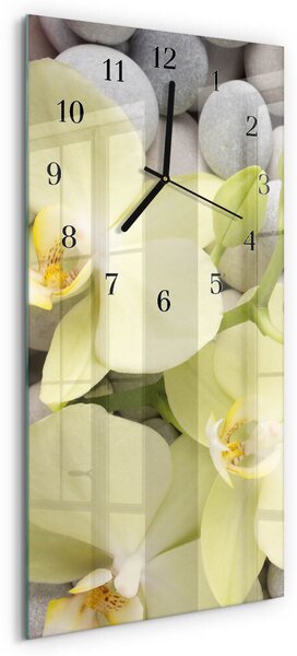 Skleněné hodiny vertikální Orchidejové kameny zsppc-30x60-00180496