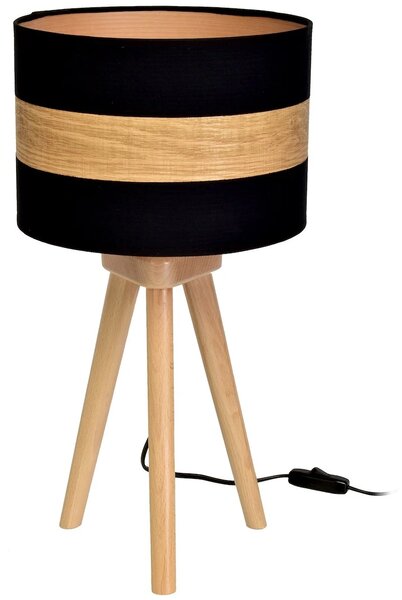 Stolní lampa Terra, 1x dřevěné/černé textilní stínítko, dřevo