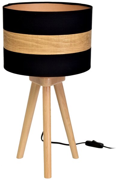 Stolní lampa Terra, 1x dřevěné/černé textilní stínítko, dřevo