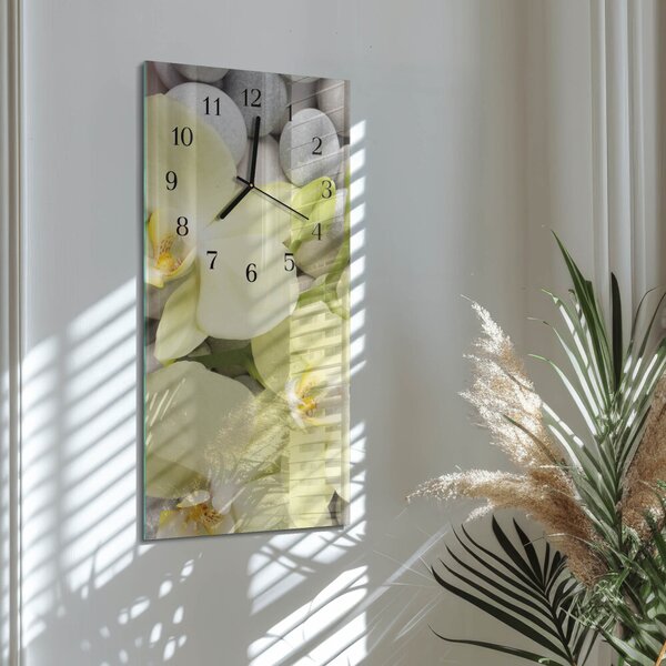 Skleněné hodiny vertikální Orchidejové kameny zsppc-30x60-00180496