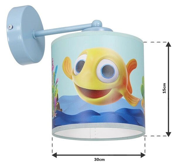 Dětské nástěnné svítidlo Fish, 1x plastové stínítko se vzorem, bl