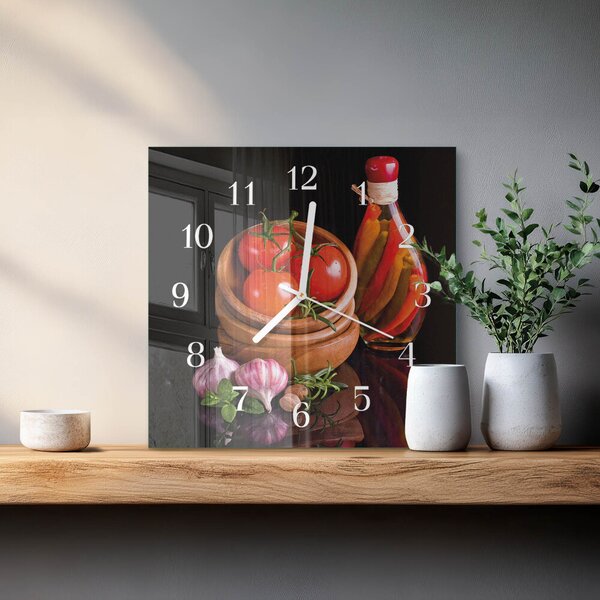 Skleněné hodiny Rajčata a česnek zskb-30x30-00091050