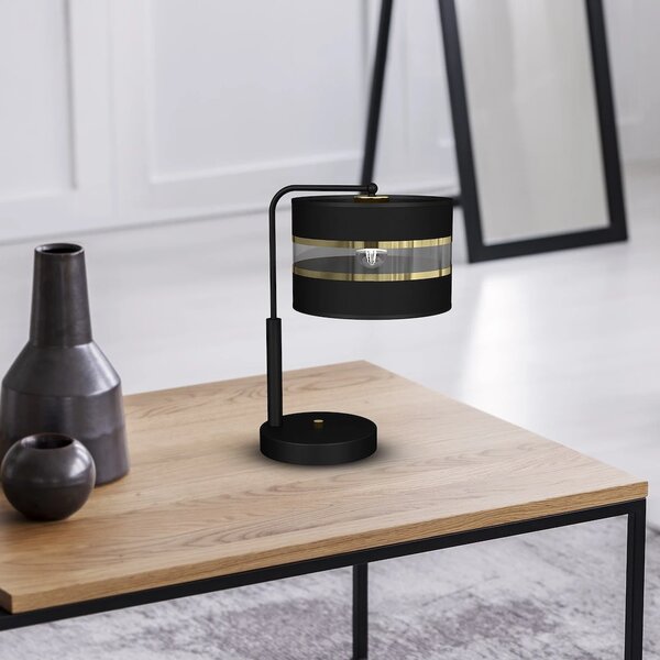 Stolní lampa Ultimo, 1x černé/zlaté textilní stínítko, b