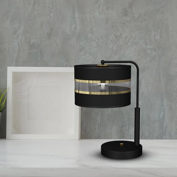 Stolní lampa Ultimo, 1x černé/zlaté textilní stínítko, b