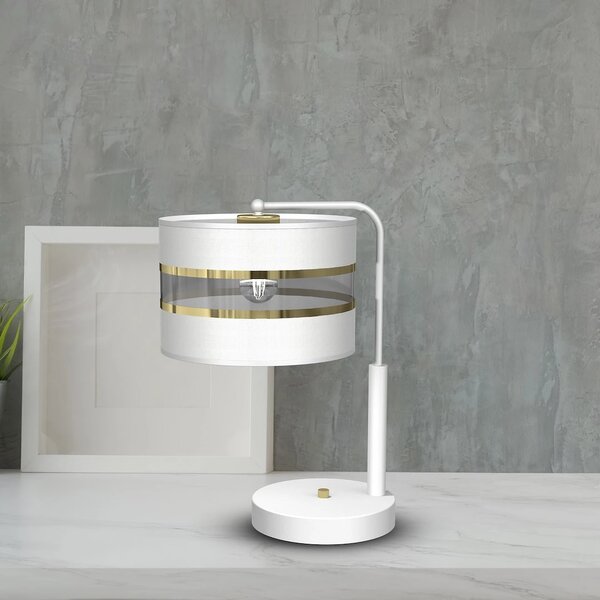 Stolní lampa Ultimo, 1x bílé/zlaté textilní stínítko, w
