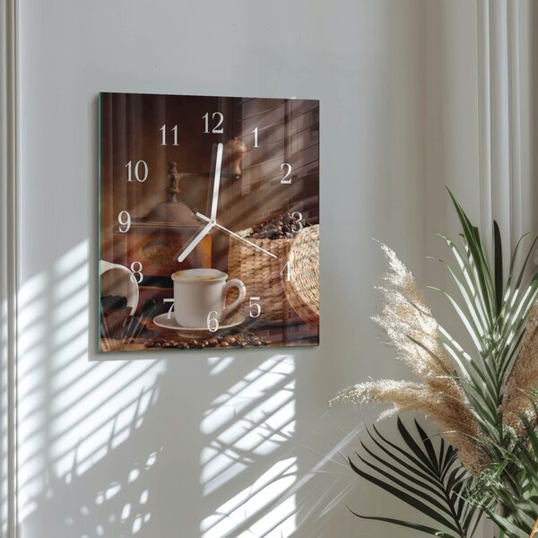 Skleněné hodiny Šálek kávy zskb-30x30-00057932