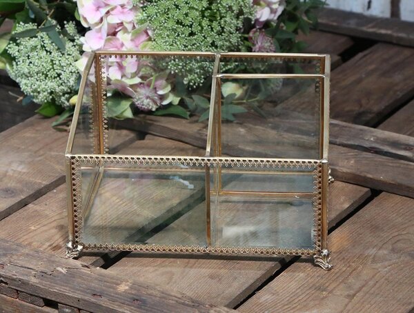 Skleněná šperkovnice s mosazným antik lemem Vionie - 20*15*12 cm - Chic Antique