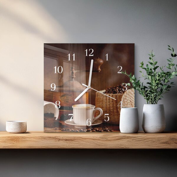 Skleněné hodiny Šálek kávy zskb-30x30-00057932