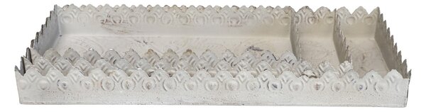 Set 3ks krémový antik kovový podnos s patinou Flowre - 40*18*5cm - Chic Antique