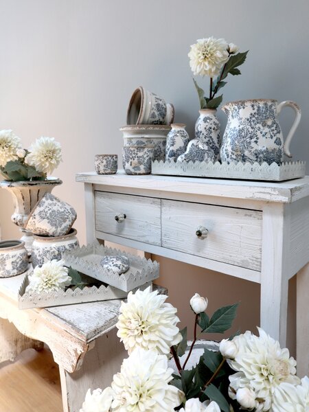 Set 3ks krémový antik kovový podnos s patinou Flowre - 40*18*5cm - Chic Antique
