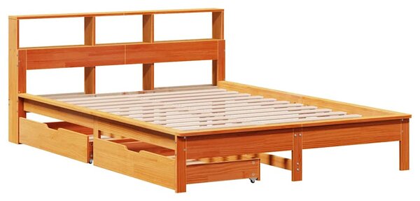 Postel s knihovnou bez matrace hnědá 120x200 cm masiv borovice 3309814