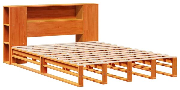 Postel s knihovnou bez matrace hnědá 135 x 190 cm masivní dřevo 3323895