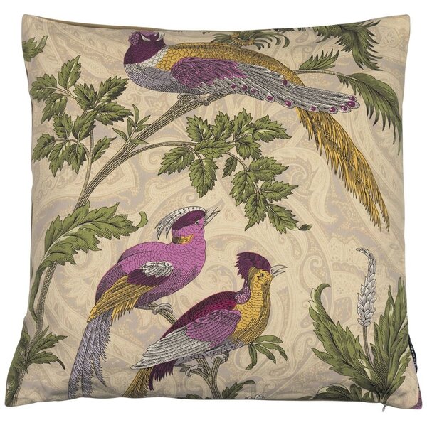 Béžový čtvercový polštář s ptáčky Paisley bird white - 45*45*10cm - Mars & More