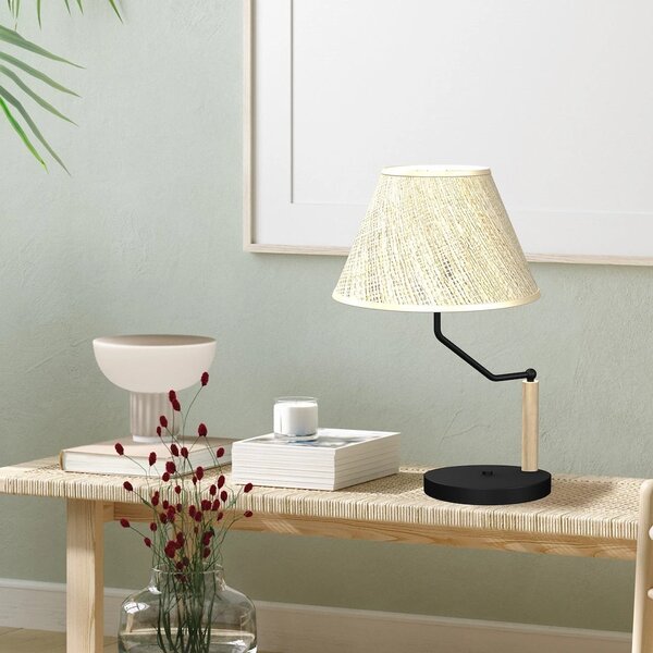Stolní lampa Etna, 1x slonovinové lněné stínítko, b/dřevo
