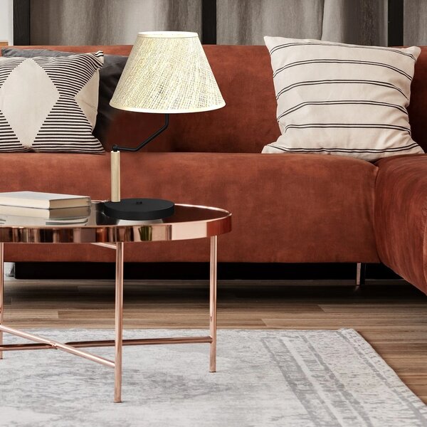 Stolní lampa Etna, 1x slonovinové lněné stínítko, b/dřevo