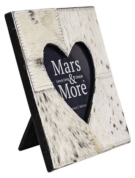 Černo-bílý kožený fotorámeček se srdcem Cowie - 20*1,5*20cm - Mars & More
