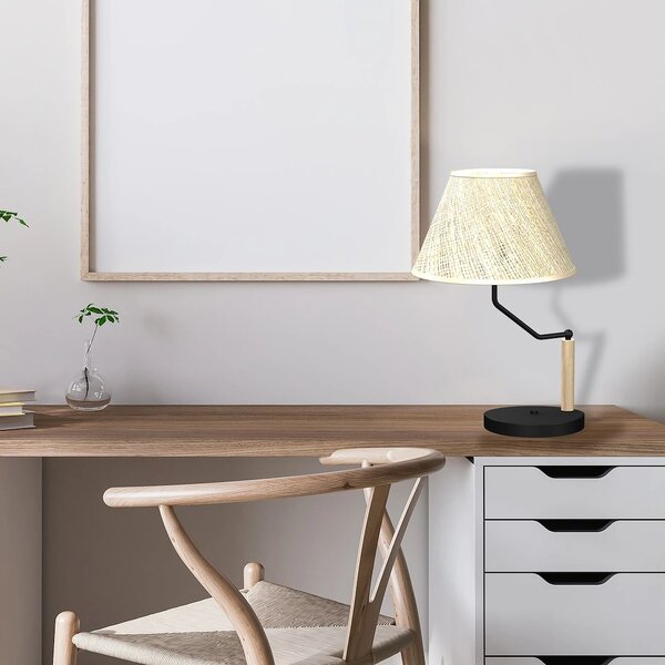 Stolní lampa Etna, 1x slonovinové lněné stínítko, b/dřevo