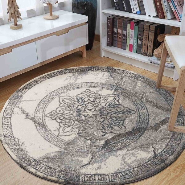 Kulatý koberec se vzorem mandaly šedé barvy Šířka: 80 cm | Délka: 80 cm