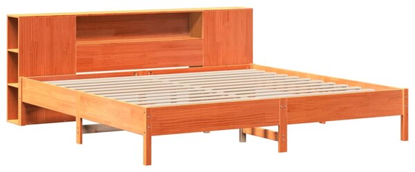 Postel s knihovnou bez matrace 200 x 200 cm masivní borovice 3322821