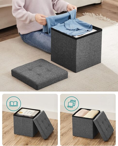 SONGMICS Taburet s úložným prostorem 30 x 30 x 30 cm šedý
