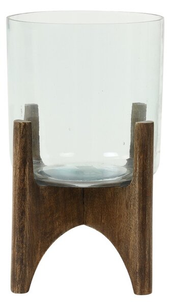 Skleněná váza/svícen na dřevěné noze Jace - Ø22*33 cm - Light & Living