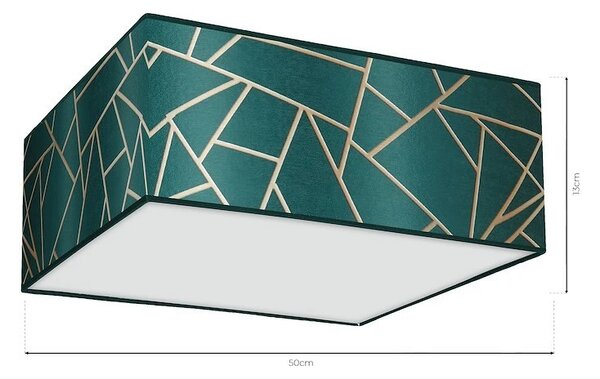 Stropní svítidlo Ziggy Square, 1x zelené/zlaté textilní stínítko, (bílé plexisklo), (50 cm)