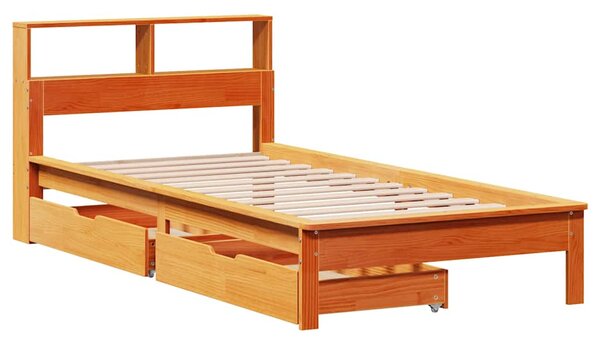Postel s knihovnou bez matrace hnědá 90x200 cm masivní borovice 3309820