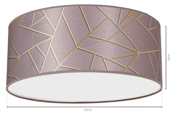 Stropní svítidlo Ziggy Round, 1x růžové/zlaté textilní stínítko, (bílé plexisklo), (fi 40 cm)
