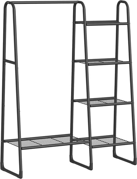 SONGMICS Věšák na oděvy s pěti policemi 102 x 153 cm černá