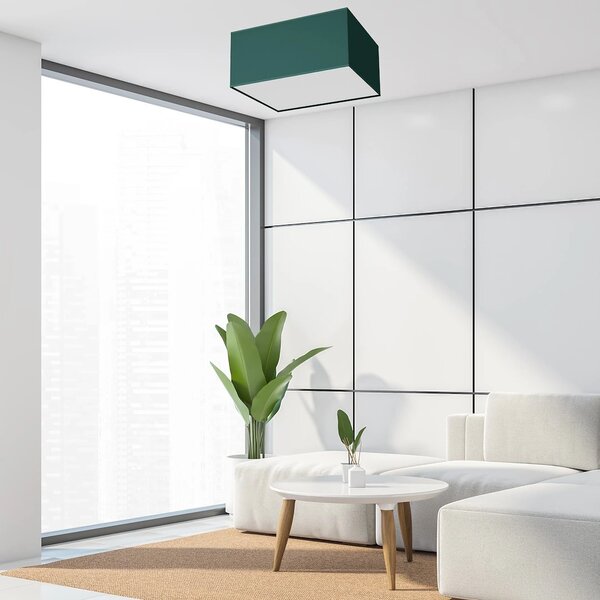 Stropní svítidlo Verde Square, 1x zelené textilní stínítko, (bílé plexisklo), (40 cm)