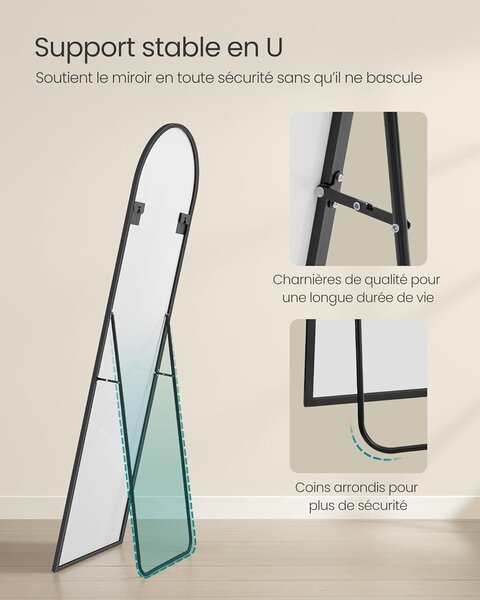 SONGMICS Stojací zrcadlo zaoblené 160 x 50 cm černá