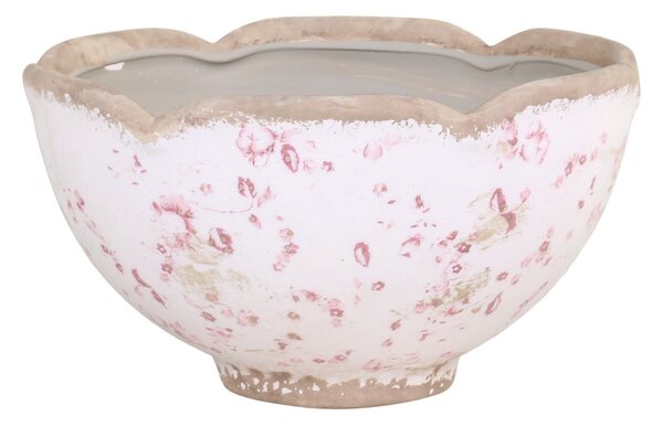 Keramický obal na květináč s růžovými kvítky Floral Cannes - Ø20*11.5cm - Chic Antique