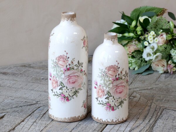 Keramická dekorační váza s růžemi Rose pattern L - Ø 11*31cm - Chic Antique