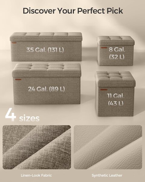 SONGMICS Taburet s úložným prostorem 110 x 38 x 38 cm béžová
