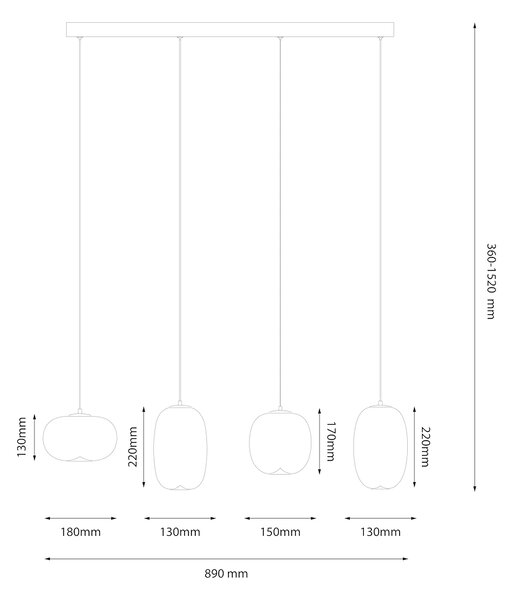 Závěsné svítidlo Vaso, 4x bílé skleněné stínítko, w