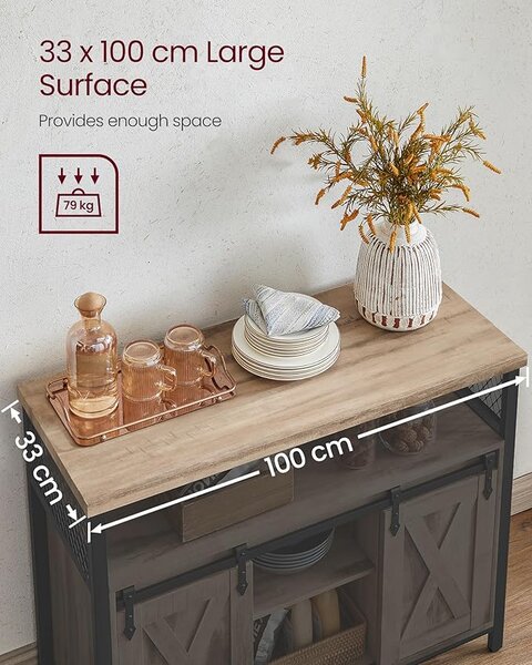 VASAGLE Skříňka s posuvnými dvířky 100 x 80 x 33 cm hnědá