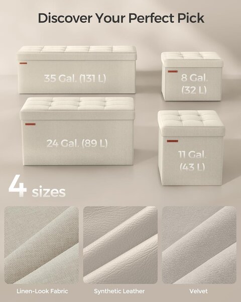 SONGMICS Taburet s úložným prostorem 110 x 38 x 38 cm béžová