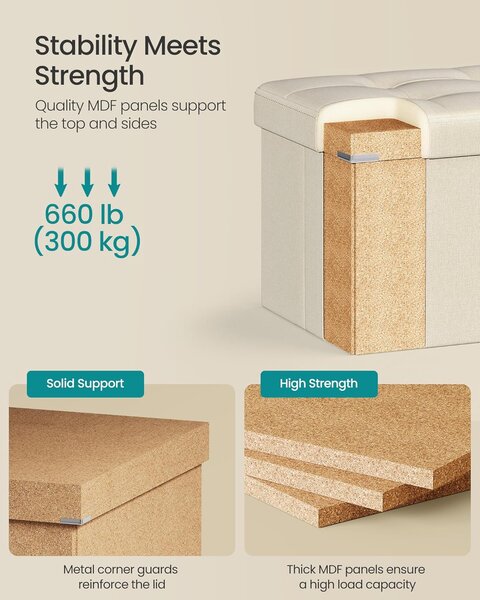 SONGMICS Taburet s úložným prostorem 110 x 38 x 38 cm béžová